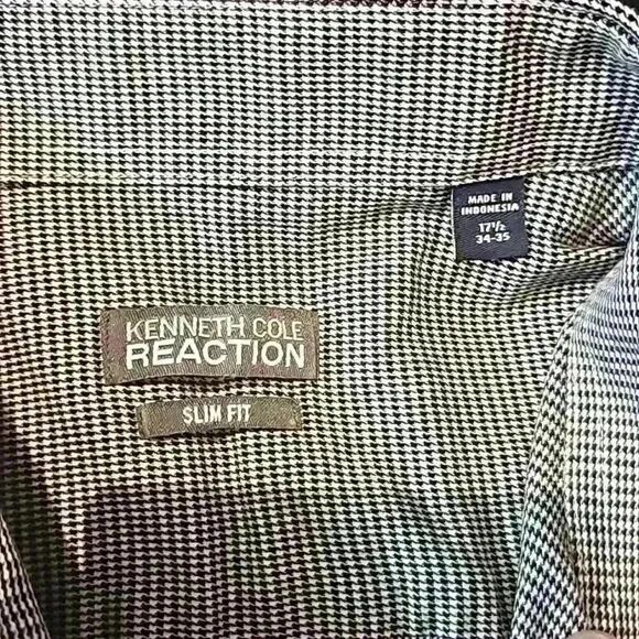Kenneth ColeβReaction Large Slim Fit Men's Houndstooth Button Up Long Sleeve Top - Picture 10 of 11